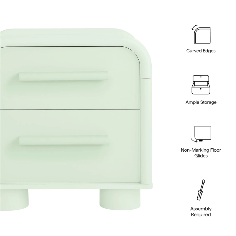 Modway Bellamy Curved 2-Drawer Nightstand in Sage