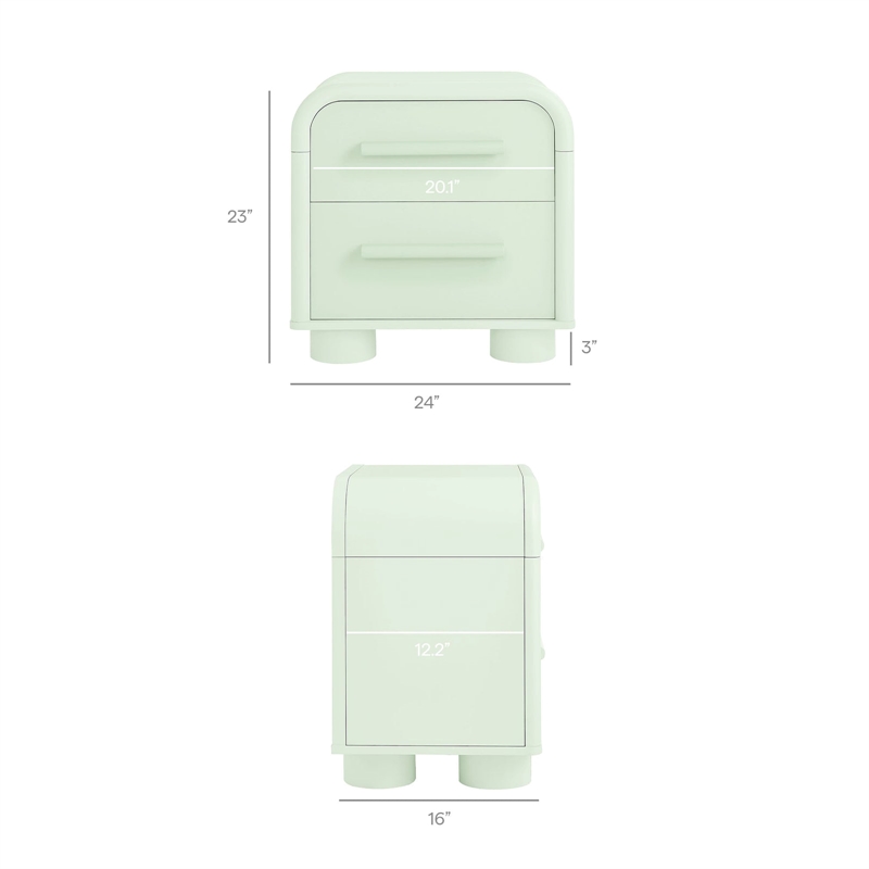 Modway Bellamy Curved 2-Drawer Nightstand in Sage