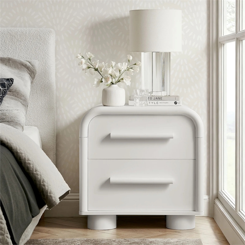 Modway Bellamy Curved 2-Drawer Nightstand in White Matte