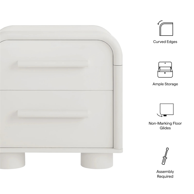 Modway Bellamy Curved 2-Drawer Nightstand in White Matte