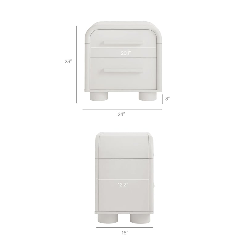 Modway Bellamy Curved 2-Drawer Nightstand in White Matte