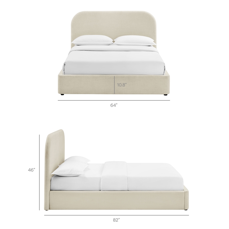 Keynote Full Fabric Upholstered Storage Platform Bed in Ecru