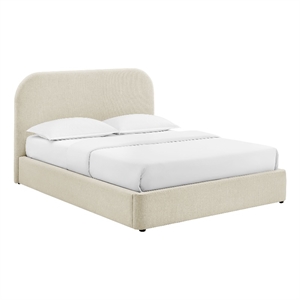 Keynote King Fabric Upholstered Storage Platform Bed in Ecru