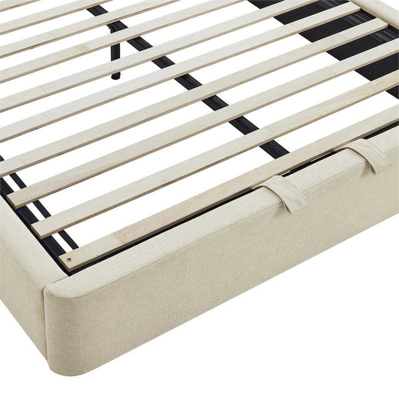 Keynote Queen Fabric Upholstered Storage Platform Bed in Ecru