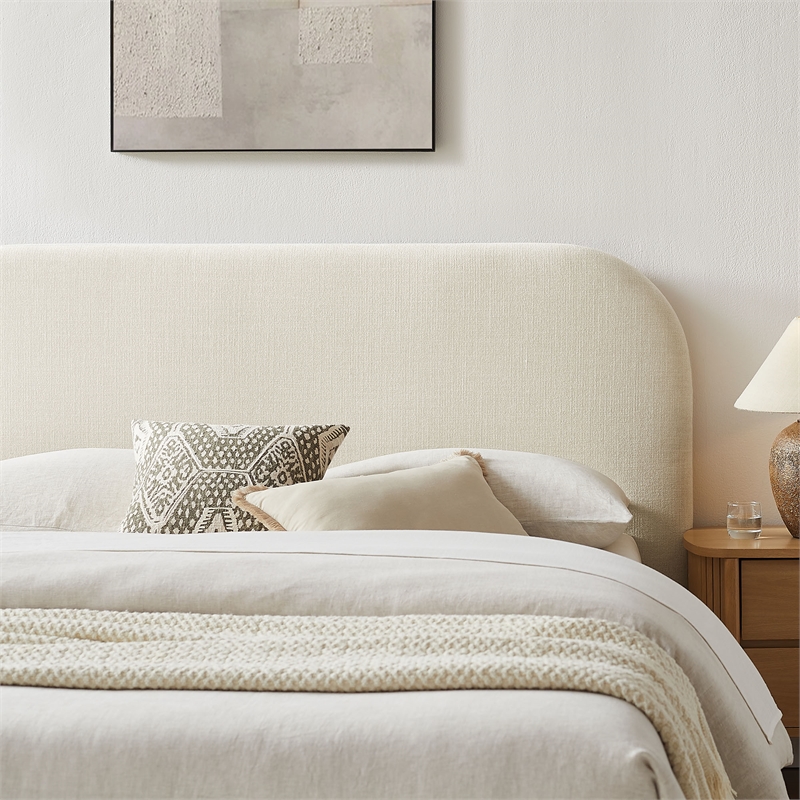 Keynote Queen Fabric Upholstered Storage Platform Bed in Ecru