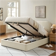 Keynote Queen Fabric Upholstered Storage Platform Bed in Ecru