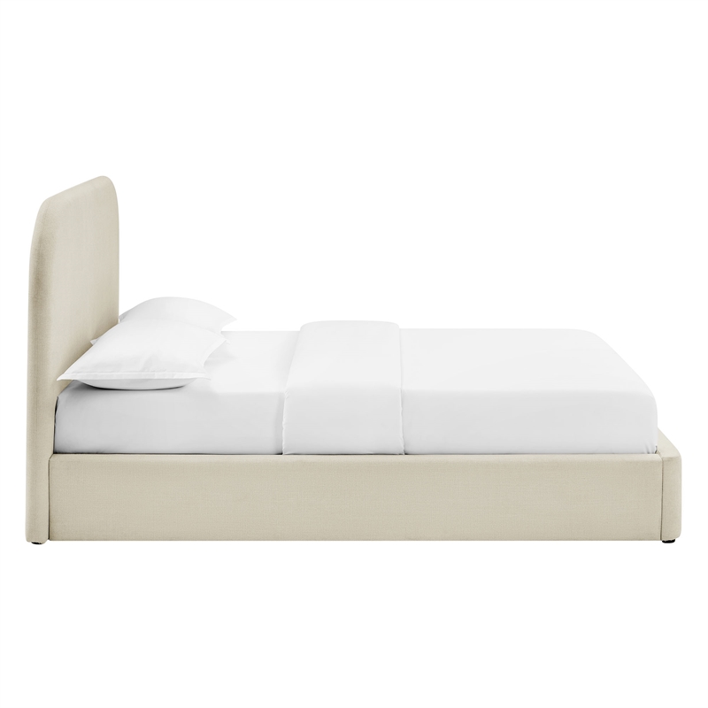 Keynote Queen Fabric Upholstered Storage Platform Bed in Ecru