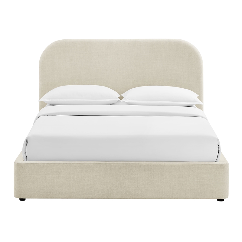 Keynote Queen Fabric Upholstered Storage Platform Bed in Ecru