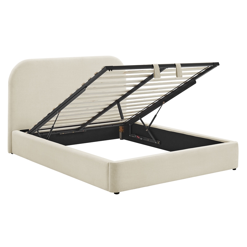 Keynote Queen Fabric Upholstered Storage Platform Bed in Ecru