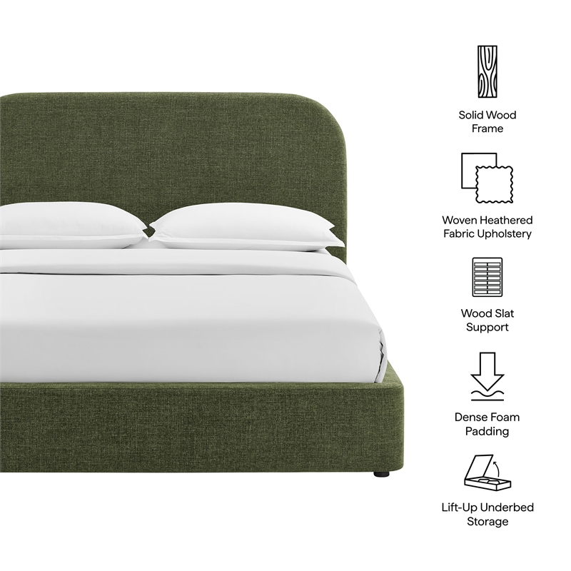 Keynote Queen Fabric Upholstered Storage Platform Bed in Foliage
