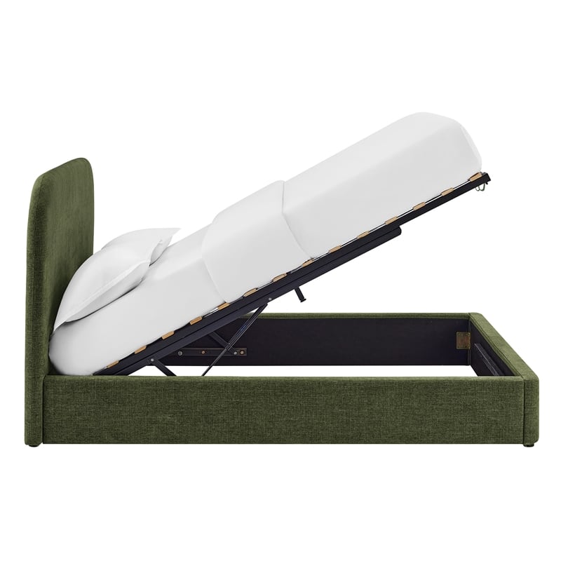 Keynote Queen Fabric Upholstered Storage Platform Bed in Foliage