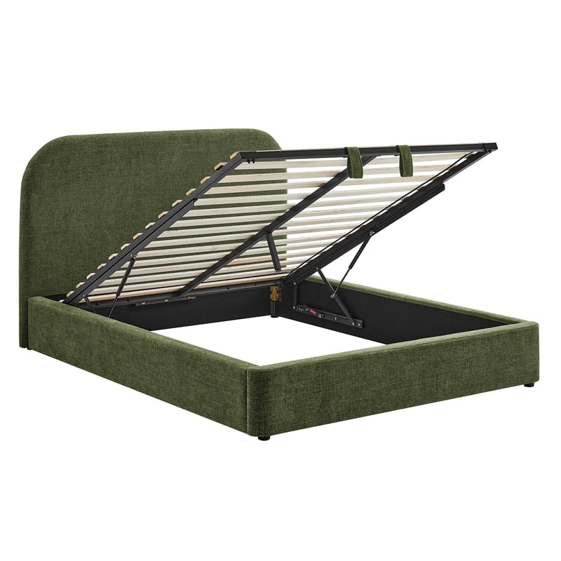 Keynote Queen Fabric Upholstered Storage Platform Bed in Foliage