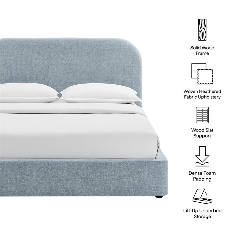 Keynote Queen Fabric Upholstered Storage Platform Bed in Sky