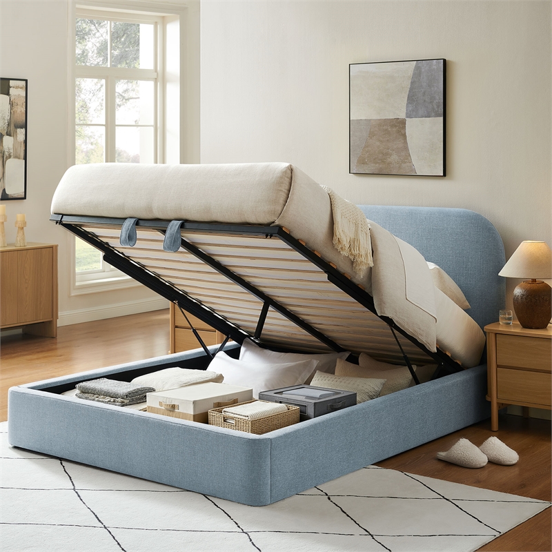 Keynote Queen Fabric Upholstered Storage Platform Bed in Sky