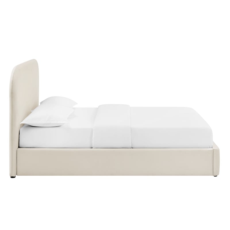 Keynote Queen Performance Velvet Storage Platform Bed in Alabaster