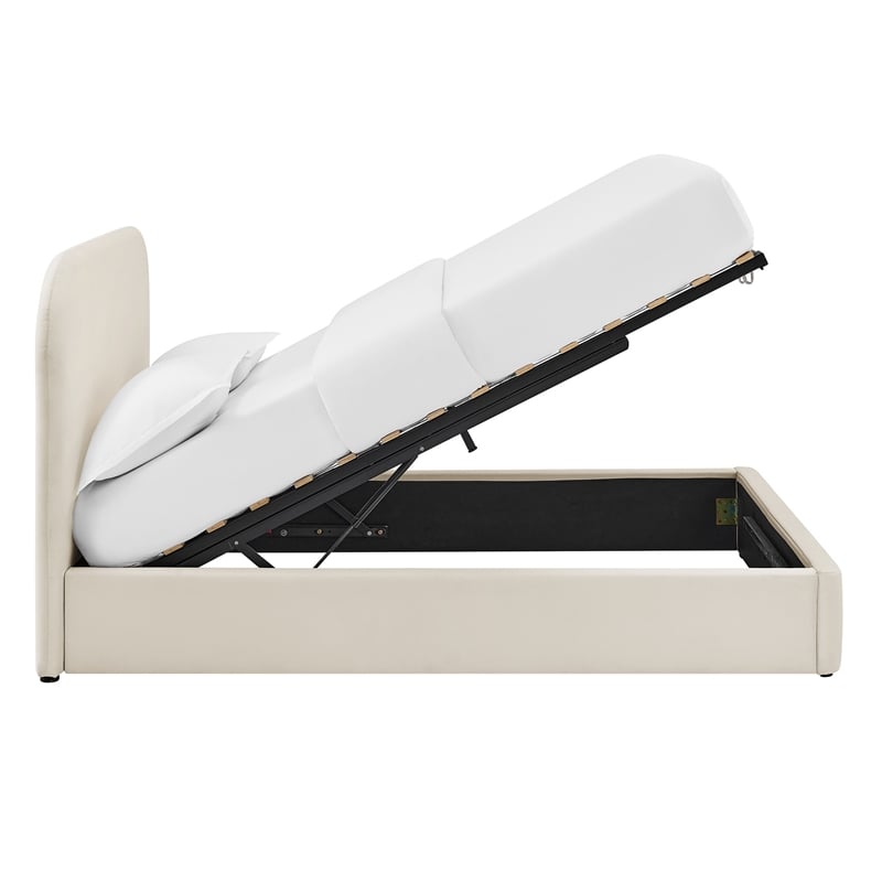 Keynote Queen Performance Velvet Storage Platform Bed in Alabaster