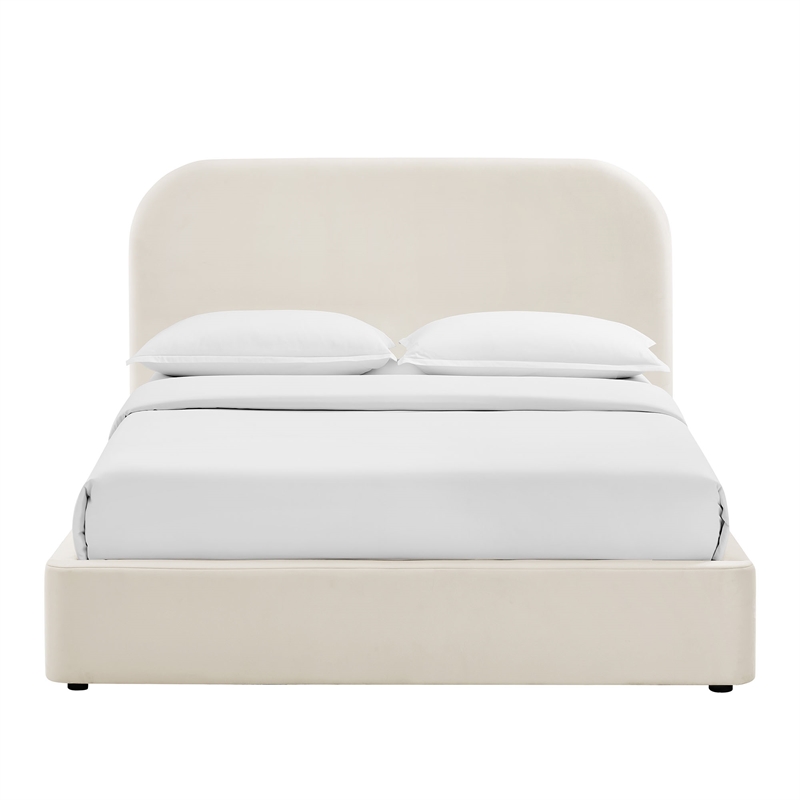 Keynote Queen Performance Velvet Storage Platform Bed in Alabaster