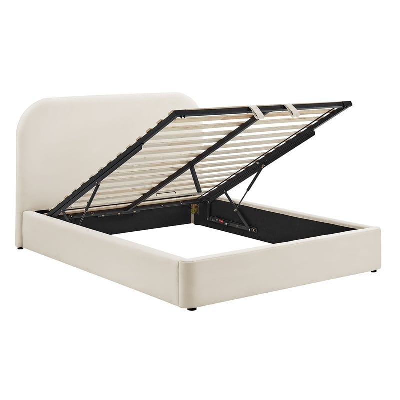 Keynote Queen Performance Velvet Storage Platform Bed in Alabaster