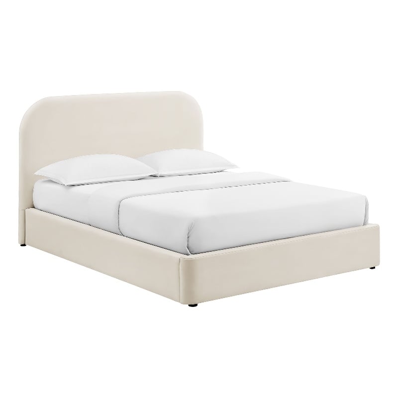 Keynote Queen Performance Velvet Storage Platform Bed in Alabaster