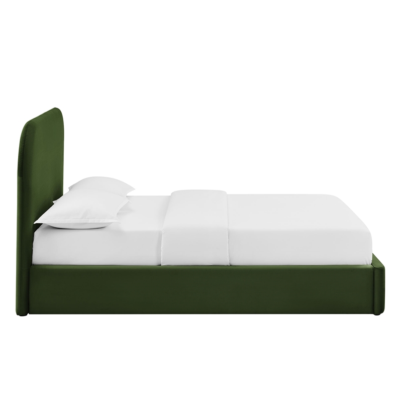 Keynote Queen Performance Velvet Storage Platform Bed in Moss Green