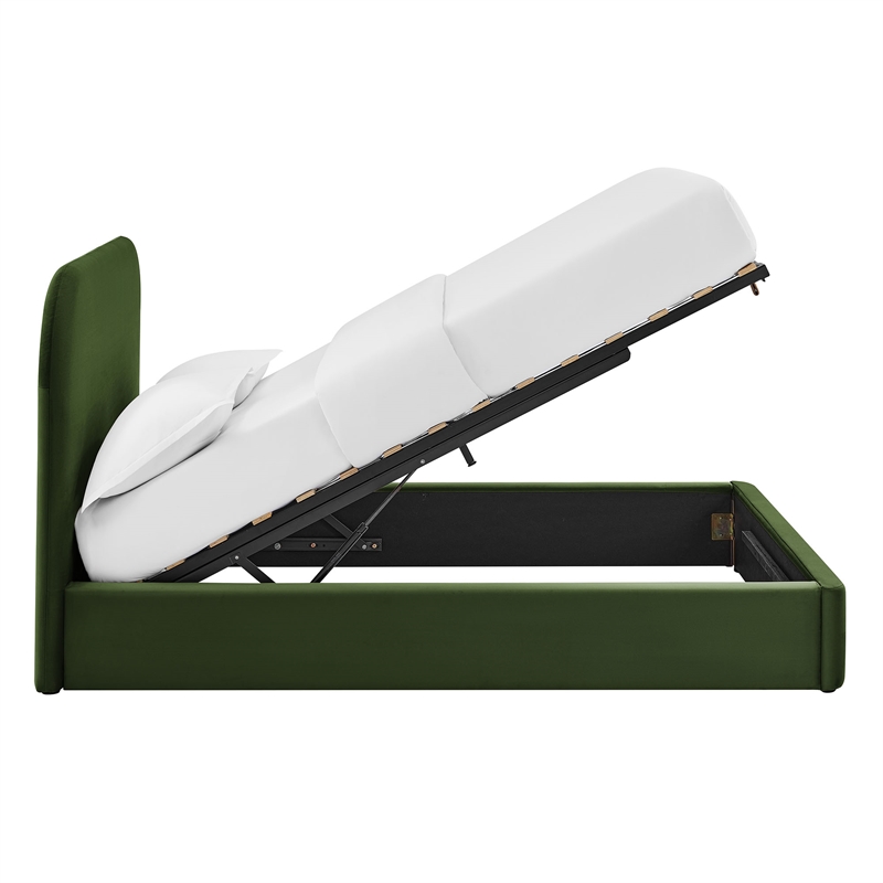 Keynote Queen Performance Velvet Storage Platform Bed in Moss Green