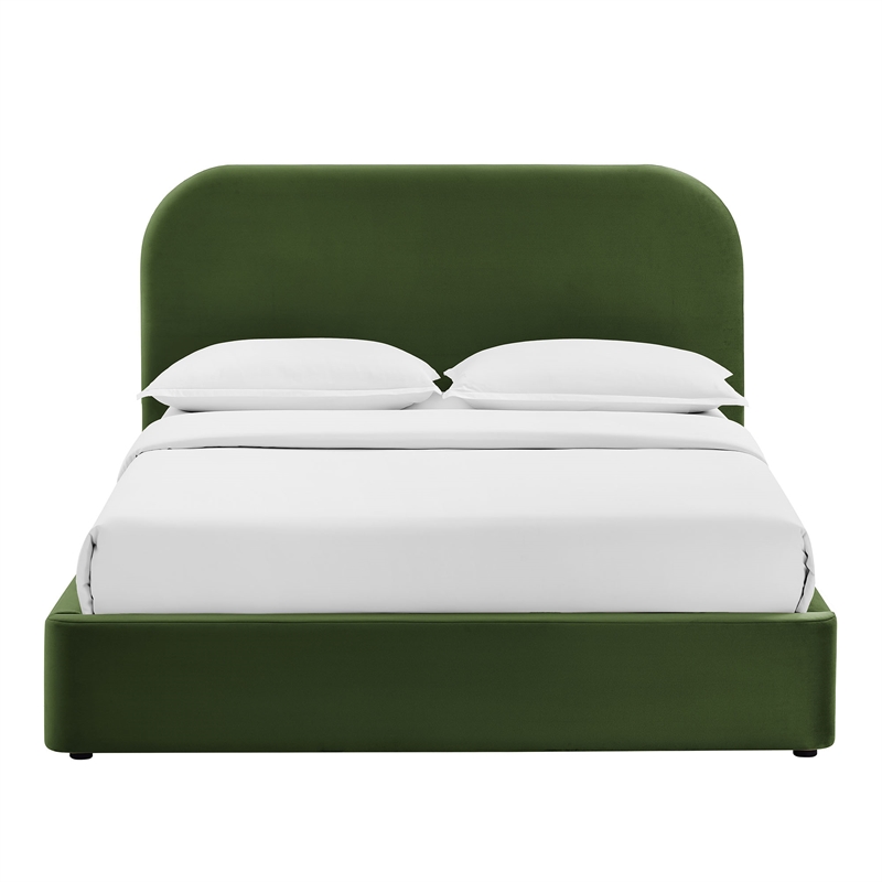 Keynote Queen Performance Velvet Storage Platform Bed in Moss Green