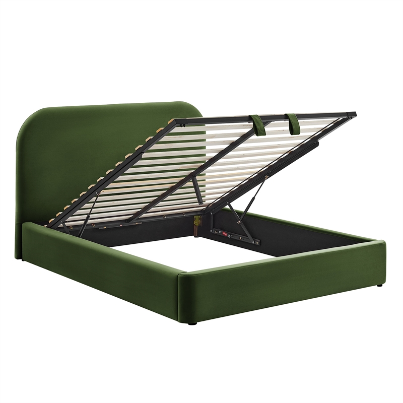 Keynote Queen Performance Velvet Storage Platform Bed in Moss Green