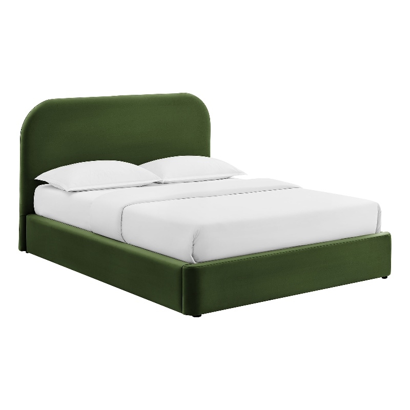 Keynote Queen Performance Velvet Storage Platform Bed in Moss Green
