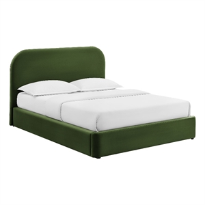 Keynote Queen Performance Velvet Storage Platform Bed in Moss Green