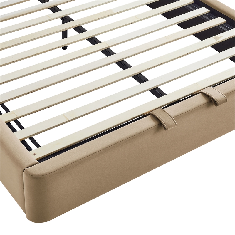 Keynote Queen Performance Velvet Storage Platform Bed in Taupe