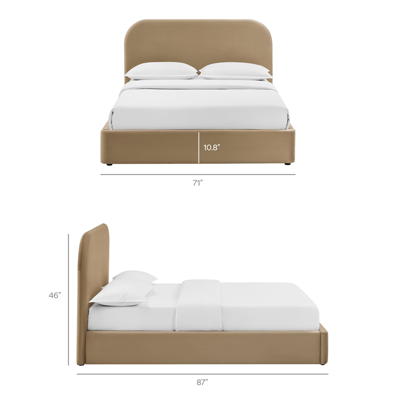 Keynote Queen Performance Velvet Storage Platform Bed in Taupe