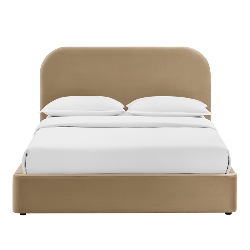 Keynote Queen Performance Velvet Storage Platform Bed in Taupe