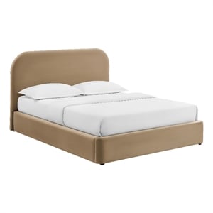 Keynote Queen Performance Velvet Storage Platform Bed in Taupe