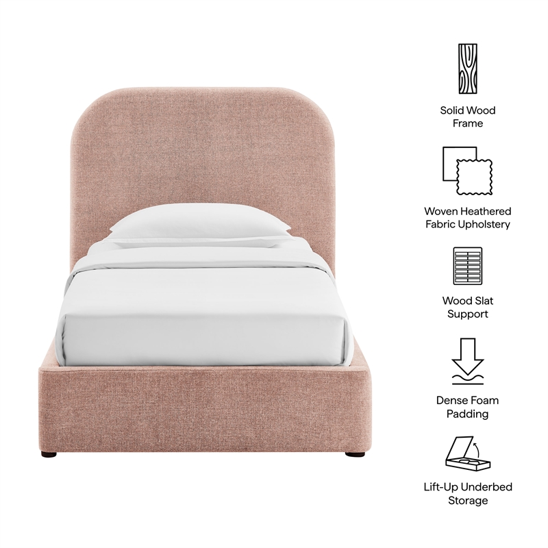 Keynote Twin Fabric Upholstered Storage Platform Bed in Blush