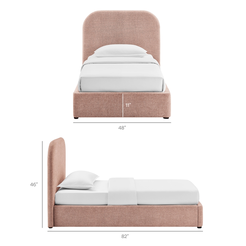 Keynote Twin Fabric Upholstered Storage Platform Bed in Blush