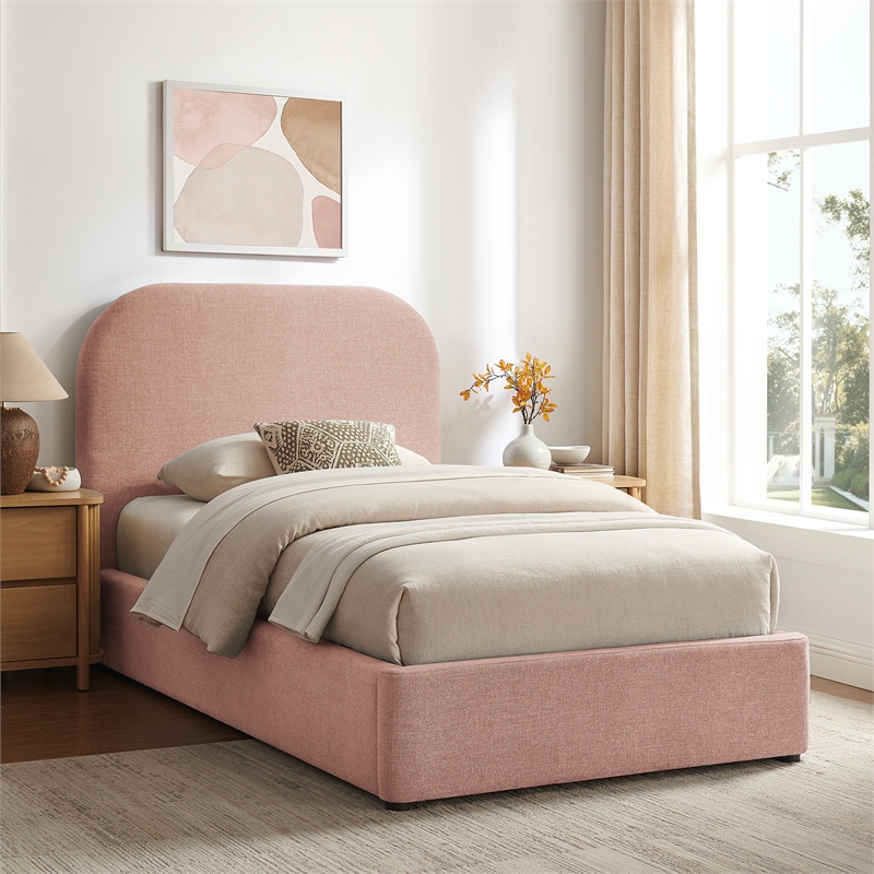 Keynote Twin Fabric Upholstered Storage Platform Bed in Blush