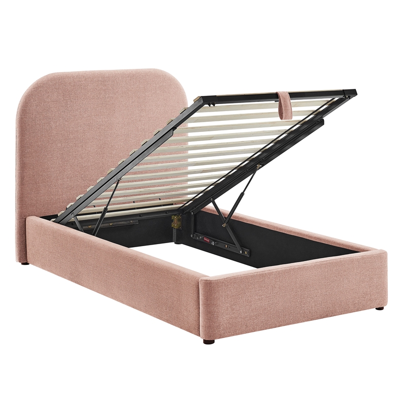 Keynote Twin Fabric Upholstered Storage Platform Bed in Blush