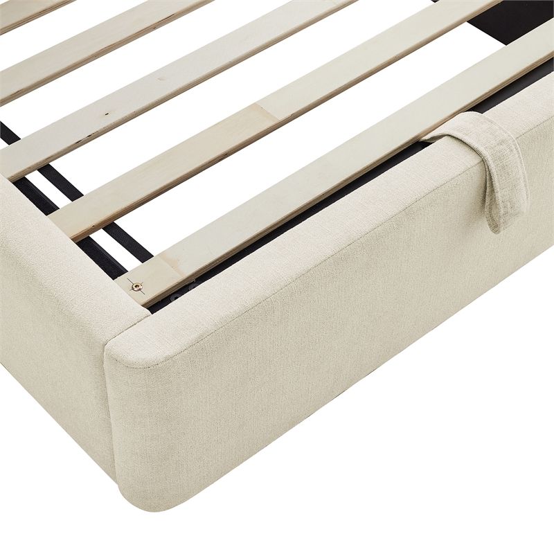 Keynote Twin Fabric Upholstered Storage Platform Bed in Ecru