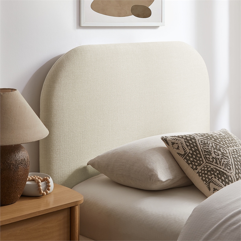 Keynote Twin Fabric Upholstered Storage Platform Bed in Ecru