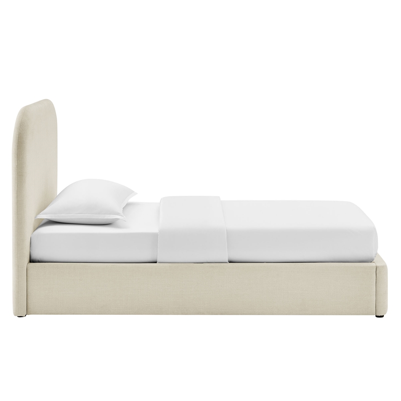 Keynote Twin Fabric Upholstered Storage Platform Bed in Ecru