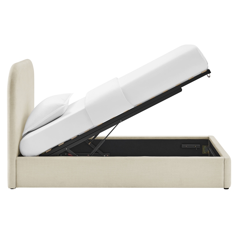 Keynote Twin Fabric Upholstered Storage Platform Bed in Ecru