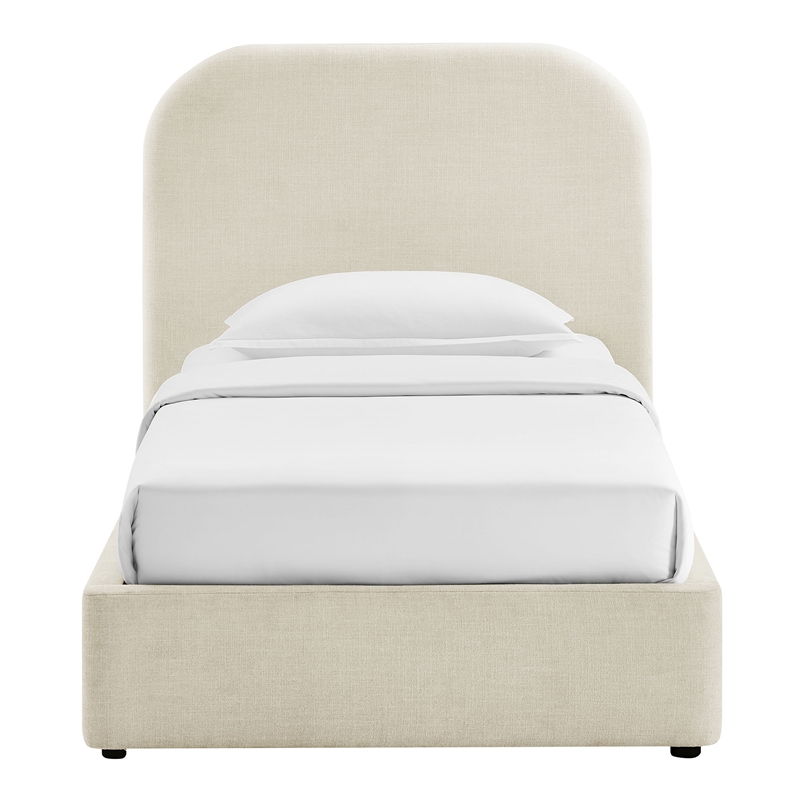 Keynote Twin Fabric Upholstered Storage Platform Bed in Ecru