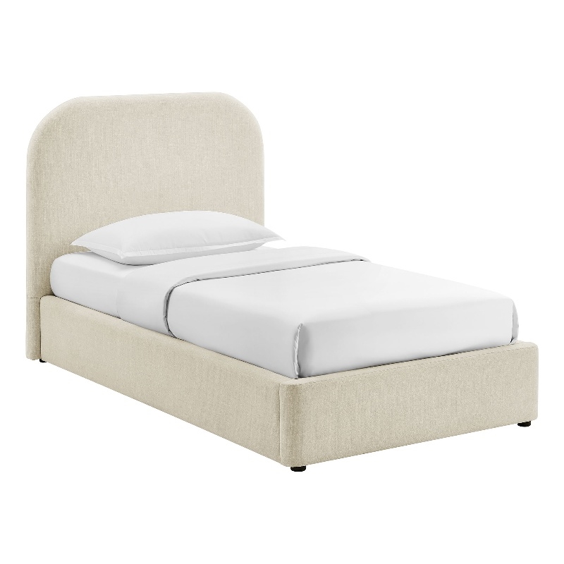 Keynote Twin Fabric Upholstered Storage Platform Bed in Ecru