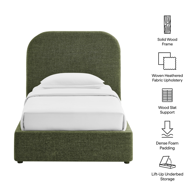 Keynote Twin Fabric Upholstered Storage Platform Bed in Foliage
