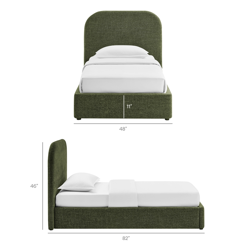 Keynote Twin Fabric Upholstered Storage Platform Bed in Foliage