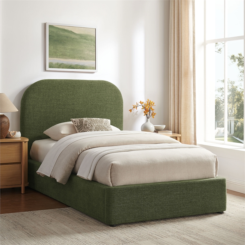 Keynote Twin Fabric Upholstered Storage Platform Bed in Foliage