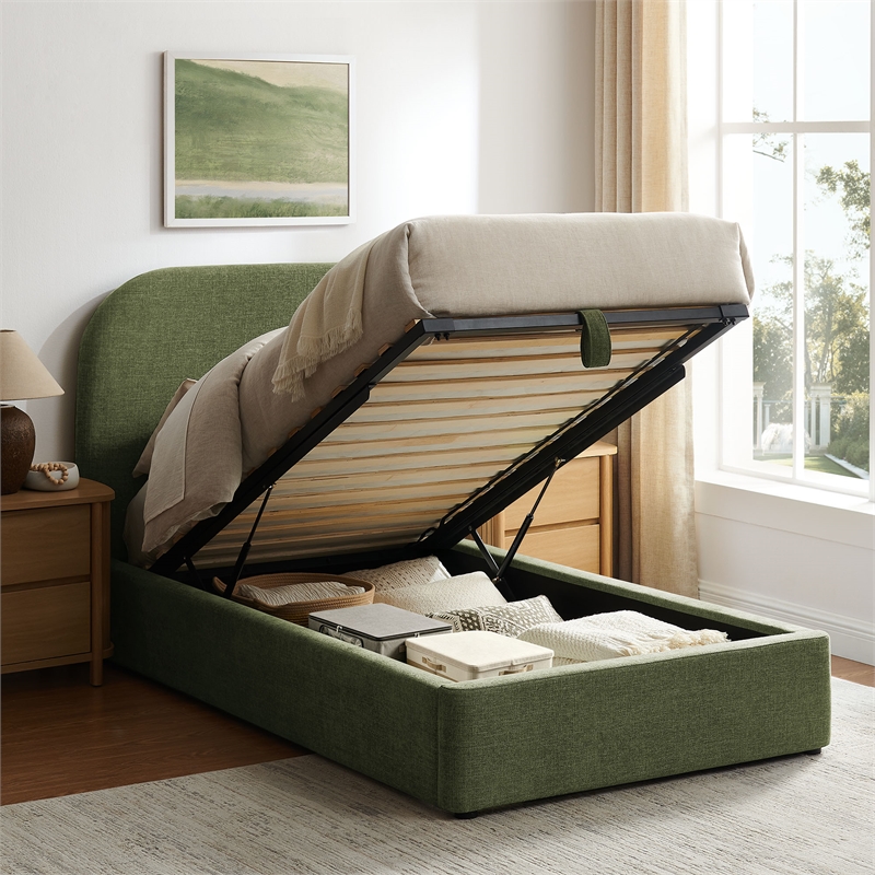 Keynote Twin Fabric Upholstered Storage Platform Bed in Foliage