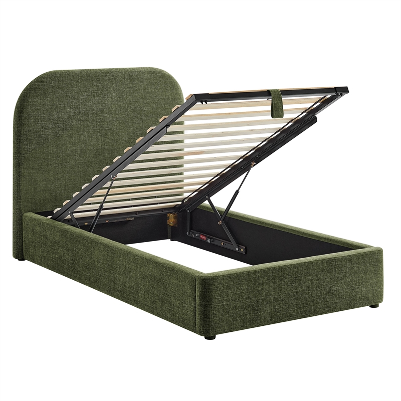 Keynote Twin Fabric Upholstered Storage Platform Bed in Foliage