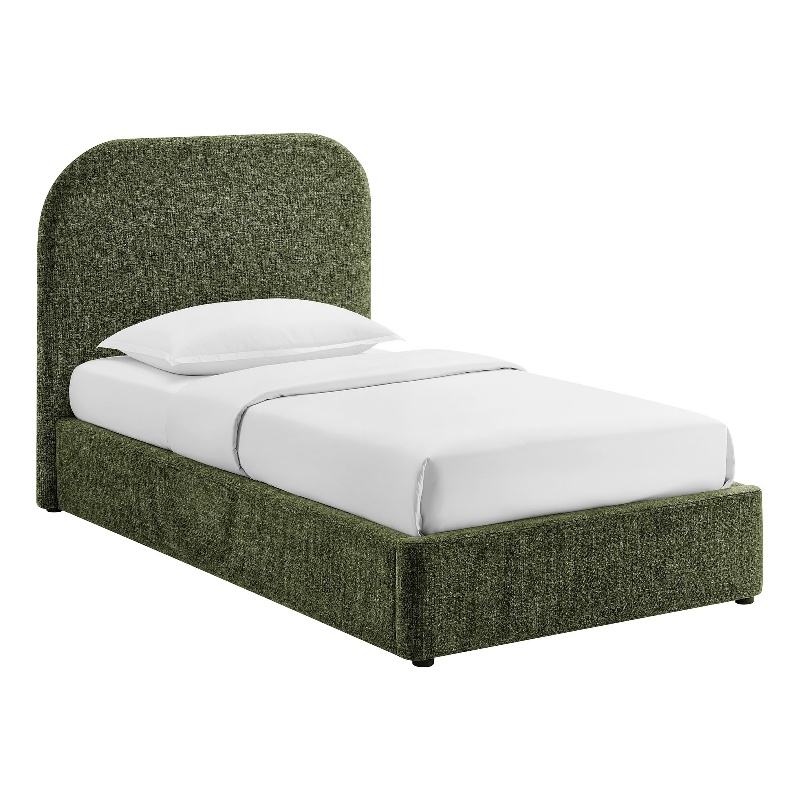 Keynote Twin Fabric Upholstered Storage Platform Bed in Foliage