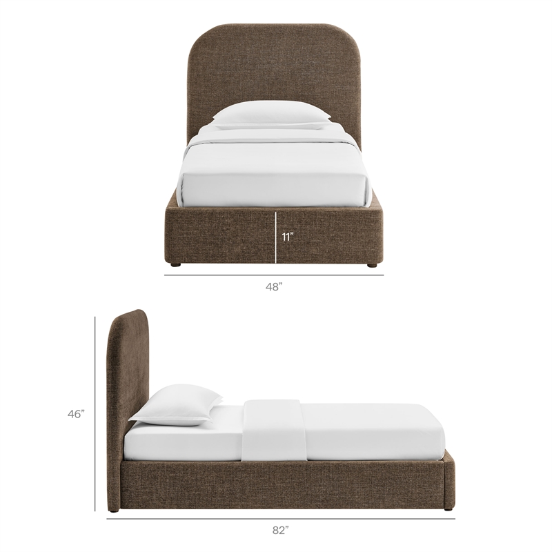 Keynote Twin Fabric Upholstered Storage Platform Bed in Mocha